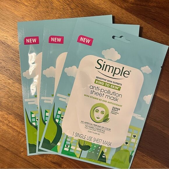 Simple anti-pollution sheet mask 🌺 bundle of 3 🌺 vitamin B3 & antioxidan… - Picture 1 of 5